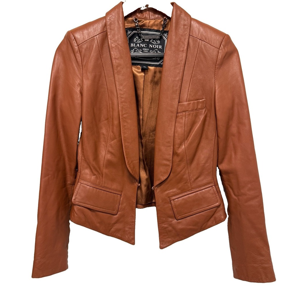 Blanc Noir Cognac Warm Rich Structured Leather Jacket XS - Picture 2 of 9